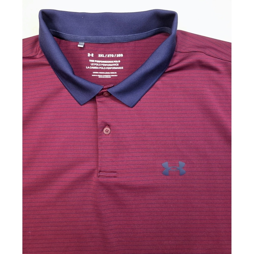 Under Armour‎ Polo Shirt Mens 3XL Blue Burgundy LIMITED USE Golf Performance